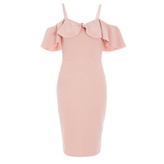 Quiz Ladies Cold Shoulder Midi Dress - Blush Pink