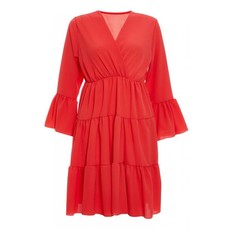 Quiz Ladies Coral Crepe V Neck Swing Dress - Coral