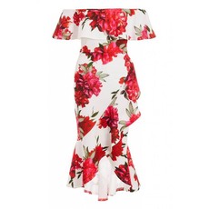 Quiz Ladies Cream And Red Floral Bardot Midi Dress - Cream