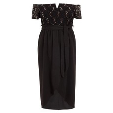 Quiz Ladies Curve Bardot Sequin Lace Midi Dress - Black