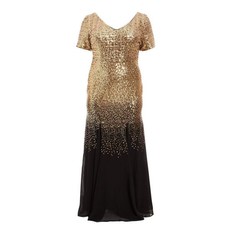 Quiz Ladies Curve Black and Gold Chiffon Sequin Maxi Dress