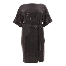 Quiz Ladies Curve Black Sequin Batwing Midi Dress