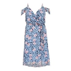 Quiz Ladies Curve Blue Floral Animal Print Dress