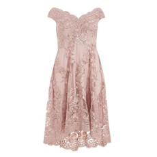 Quiz Ladies Curve Embroidered Dip Hem Dress - Blush Pink