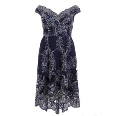 Quiz Ladies Curve Embroidered Dip Hem Dress - Navy