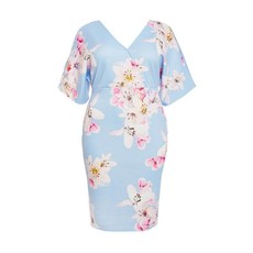 Quiz Ladies Curve Floral Midi Dress - Blue