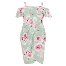 Quiz Ladies Curve Floral Print Midi Dress - Sage