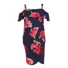 Quiz Ladies Curve Floral Print Wrap Dress - Navy