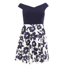 Quiz Ladies Curve Floral Skater Dress - Navy