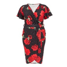 Quiz Ladies Curve Floral Wrap Midi Dress - Black