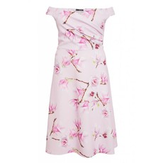 Quiz Ladies Curve Pink & Lilac Floral Bardot Dress - Pink