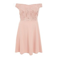 Quiz Ladies Curve Pink Bardot Lace Skater Dress