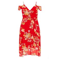 Quiz Ladies Curve Red Floral Dip Hem Dress