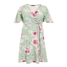 Quiz Ladies Curve Sage Floral Wrap Dress