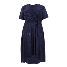 Quiz Ladies Curve Satin Dip Hem Dress - Navy