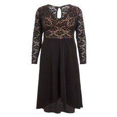 Quiz Ladies Curve Sequin Lace Long Sleeve Dip Hem Dress - Black