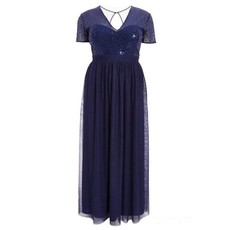 Quiz Ladies Curve Sequin Maxi Dress - Navy