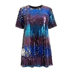 Quiz Ladies Curve Sequin Short Sleeve Tunic Dress - Multicoloured