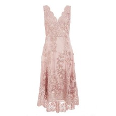 Quiz Ladies Embroidered Dip Hem Dress - Blush Pink