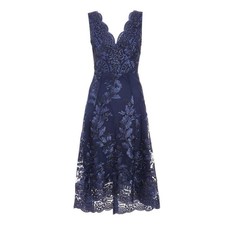 Quiz Ladies Embroidered Dip Hem Dress - Navy