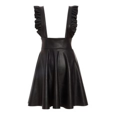 Quiz Ladies Faux Leather Pinafore Dress - Black