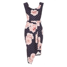 Quiz Ladies Floral Asymmetric Dress - Navy