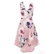 Quiz Ladies Floral Dip Hem Dress - Mauve