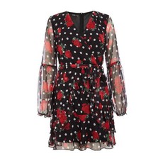 Quiz Ladies Floral Mesh Wrap Dress - Black