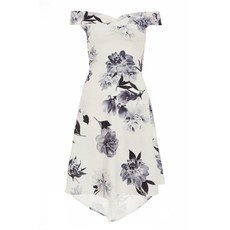 Quiz Ladies Floral Print Bardot Dress - White