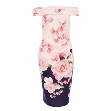 Quiz Ladies Floral Print Bardot Midi Dress - Pink