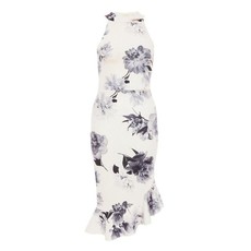 Quiz Ladies Floral Print Frill Hem Dress - White