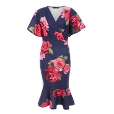 Quiz Ladies Floral Print Midi Dress - Navy