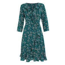 Quiz Ladies Floral Print Wrap Dress - Green