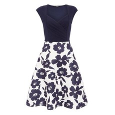 Quiz Ladies Floral Skater Dress - Navy