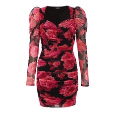 Quiz Ladies Floral Sweetheart Puff Sleeve Dress - Pink