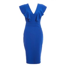 Quiz Ladies Frill V Front Midi Dress - Royal Blue