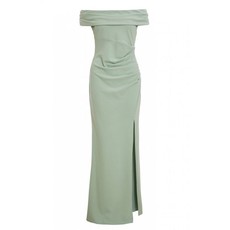 Quiz Ladies Green Bardot Ruched Split Maxi Dress - Green