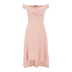 Quiz Ladies Knot Front Dip Hem Dress - Blush pink