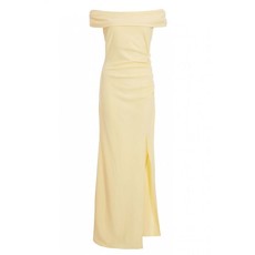 Quiz Ladies Lemon Bardot Ruched Split Maxi Dress - Yellow