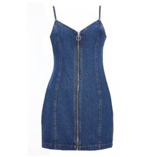 Quiz Ladies Mid Blue Denim Zip Pinafore - Blue