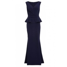 Quiz Ladies Navy Bardot Wrap Peplum Maxi Dress - Navy