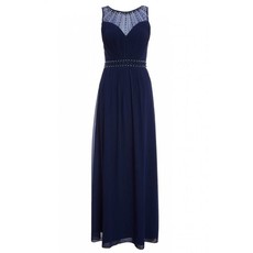 Quiz Ladies Navy Chiffon High Neck Maxi Dress - Navy