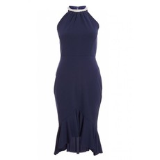 Quiz Ladies Navy Diamante Neck Midi Dress - Navy