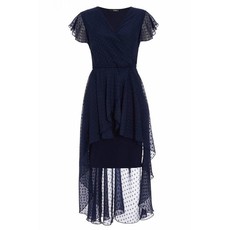 Quiz Ladies Navy Polka Dot Dip Hem Dress