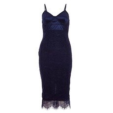 Quiz Ladies Navy Satin Lace Strappy Midi Dress - Navy