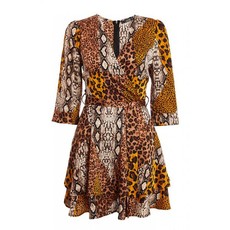 Quiz Ladies Petite Animal Print Wrap Dress - Brown