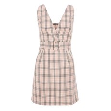 Quiz Ladies Petite Check Pinafore Dress - Pink