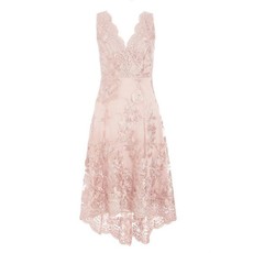 Quiz Ladies Petite Embroidered Dip Hem Dress - Blush Pink