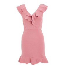 Quiz Ladies Petite Frill V Neck Dress - Pink