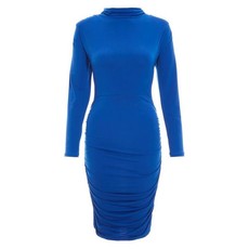 Quiz Ladies Petite High Neck Ruched Bodycon Dress - Royal Blue